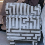 Sculptural Maze Bench in Gray and White with Wrapped Silhouette