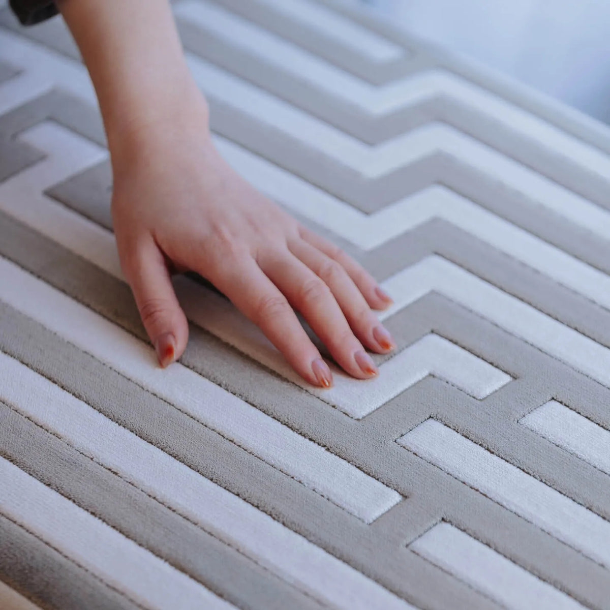 Sculptural Maze Bench in Gray and White with Wrapped Silhouette