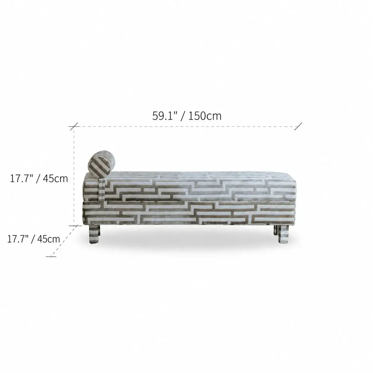 Sculptural Maze Bench in Gray and White with Wrapped Silhouette Dimensions