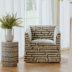 Sculptural Maze Velvet Accent Chair with Low Profile Retro Form
