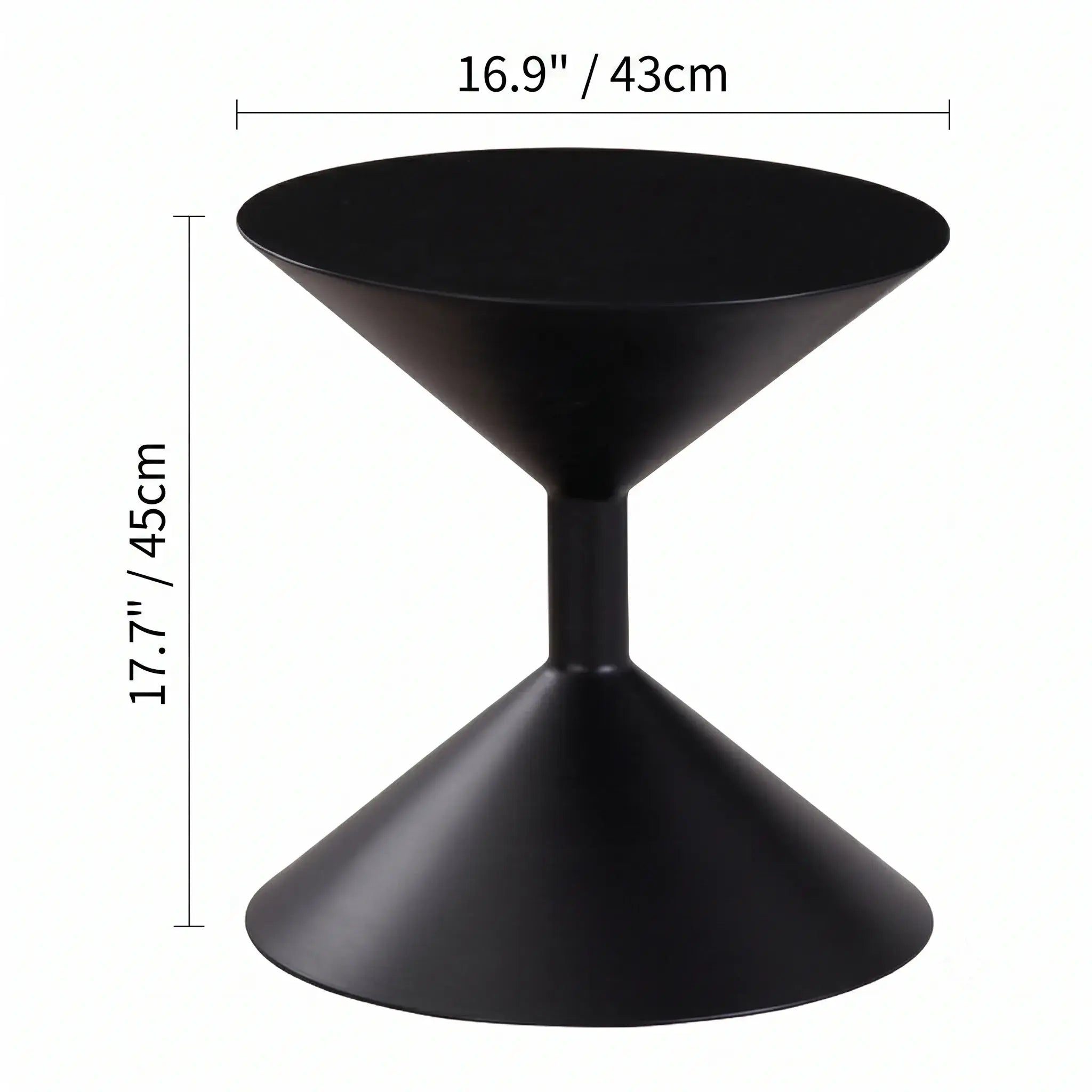 Sculptural Metal Hourglass End and Side Table in Matte Black or Antique Bronze Dimensions