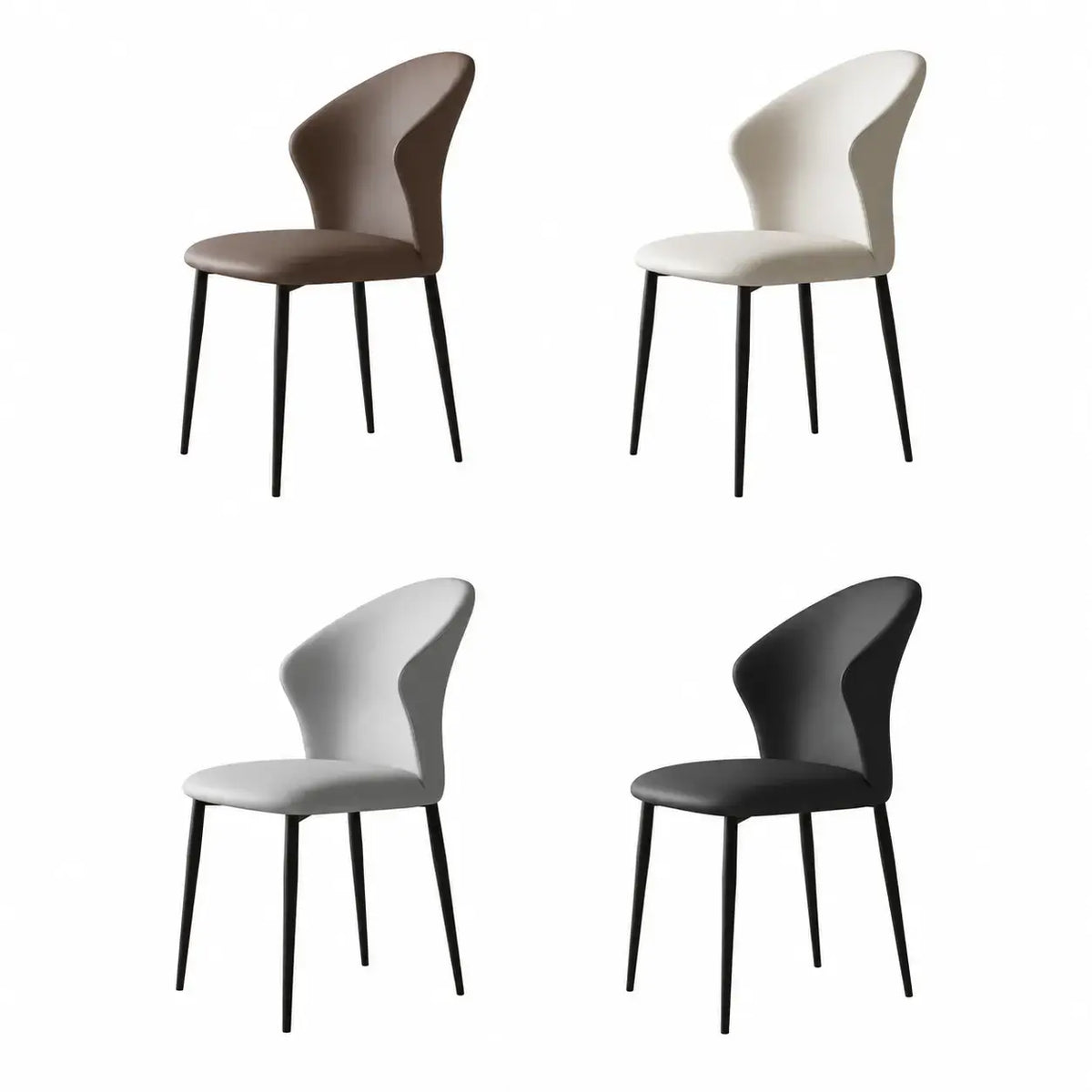 Sculptural Microfiber Leather Dining Chair Series with Curved Back