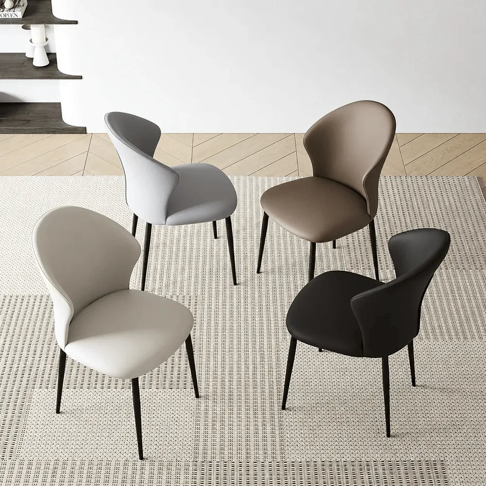 Sculptural Microfiber Leather Dining Chair Series with Curved Back