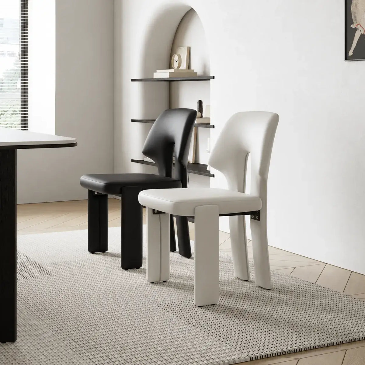 Sculptural Microfiber Leather Dining Chair Series With Cutout Back