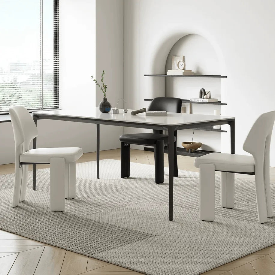 Sculptural Microfiber Leather Dining Chair Series With Cutout Back