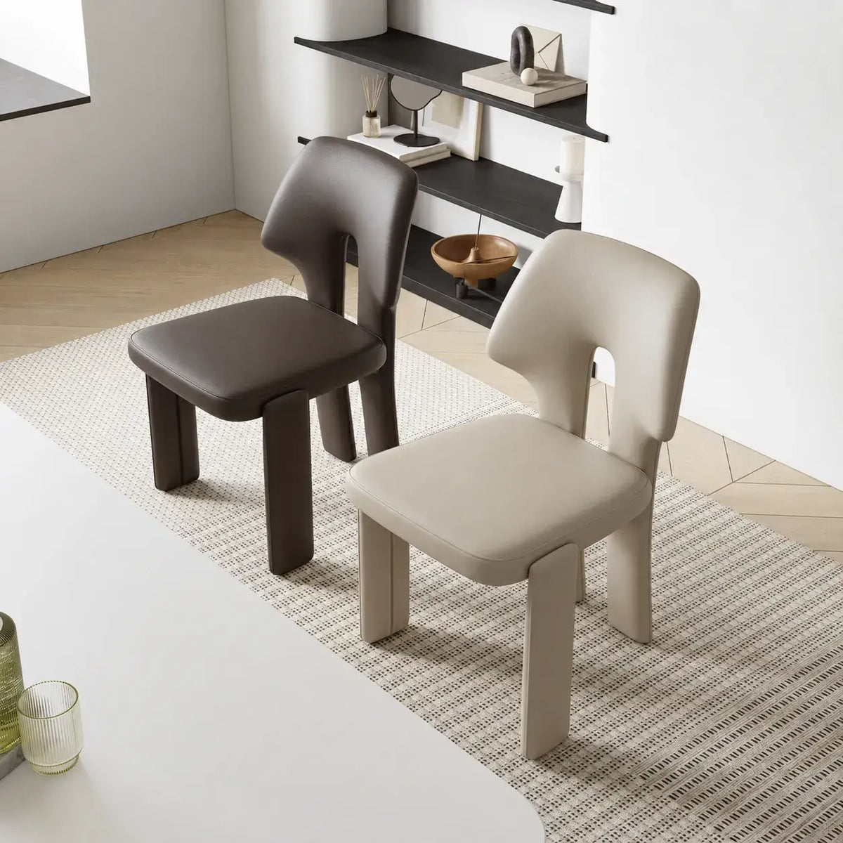 Sculptural Microfiber Leather Dining Chair Series With Cutout Back