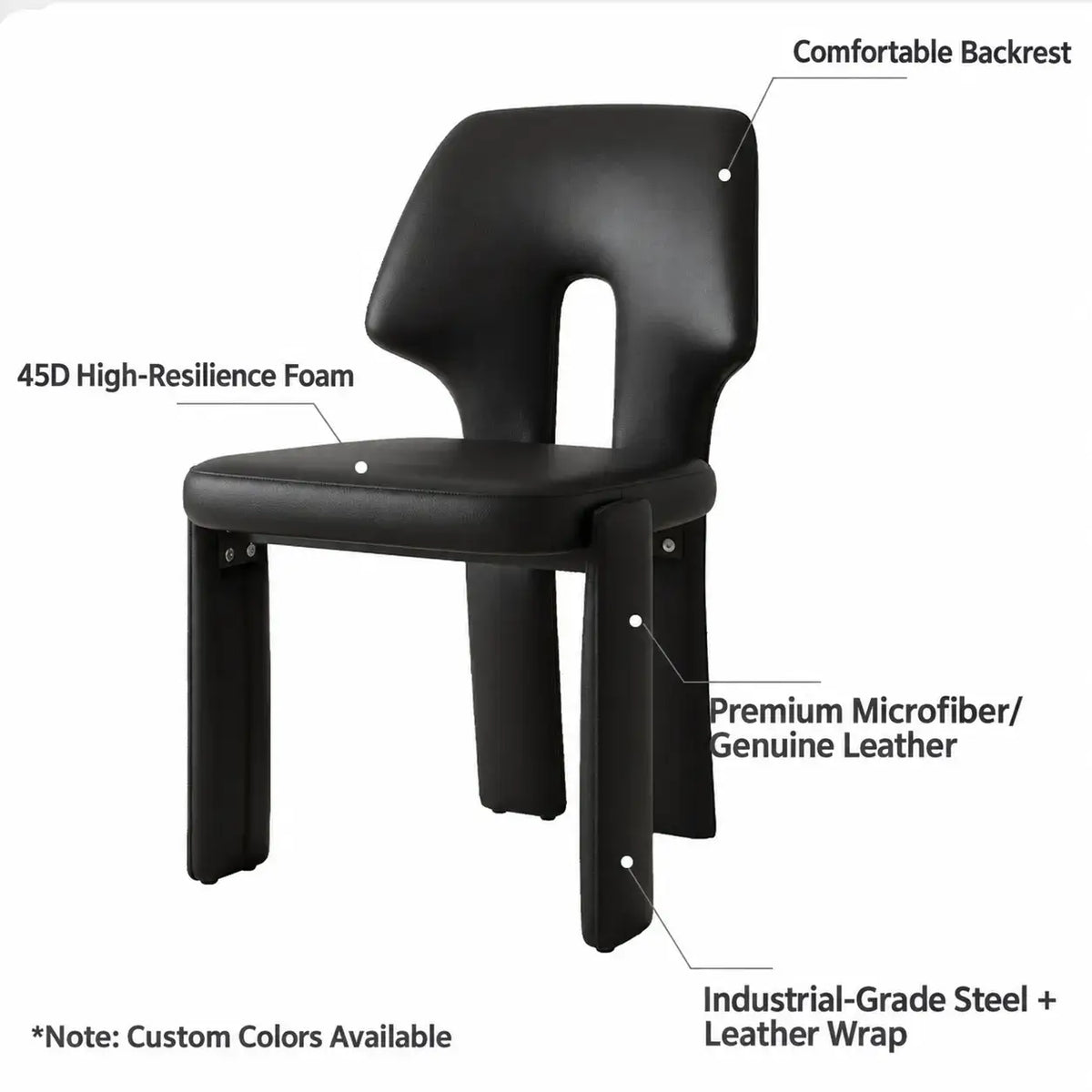 Sculptural Microfiber Leather Dining Chair Series With Cutout Back
