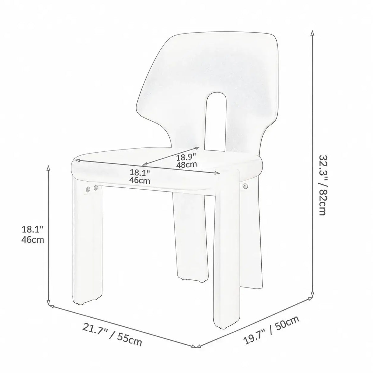 Sculptural Microfiber Leather Dining Chair Series With Cutout Back Dimensions