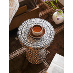 Sculptural Mosaic Mother of Pearl Side Table for Sofa and Reading Nooks