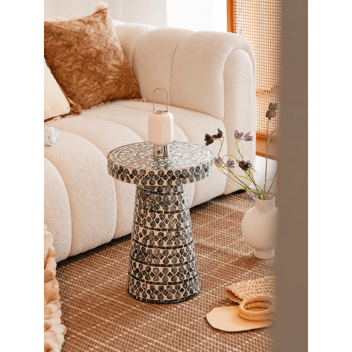Sculptural Mosaic Mother of Pearl Side Table for Sofa and Reading Nooks Main Product Image Hauptbild