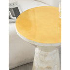 Sculptural Mother of Pearl Side Table with Gold Leaf Edge, Cream Accent