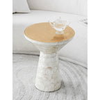 Sculptural Mother of Pearl Side Table with Gold Leaf Edge, Cream Accent