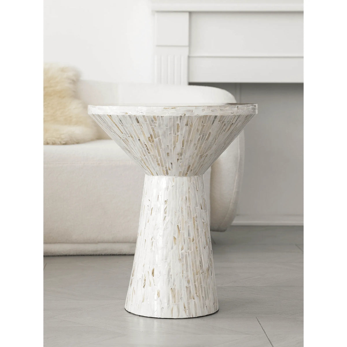 Sculptural Mother of Pearl Side Table with Gold Leaf Edge, Cream Accent