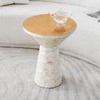 Sculptural Mother of Pearl Side Table with Gold Leaf Edge, Cream Accent