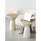 Sculptural Mother of Pearl Side Table with Gold Leaf Edge, Cream Accent Main Product Image