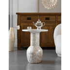 Sculptural Mother of Pearl Side Table With Hand-Laid Mosaic Glow