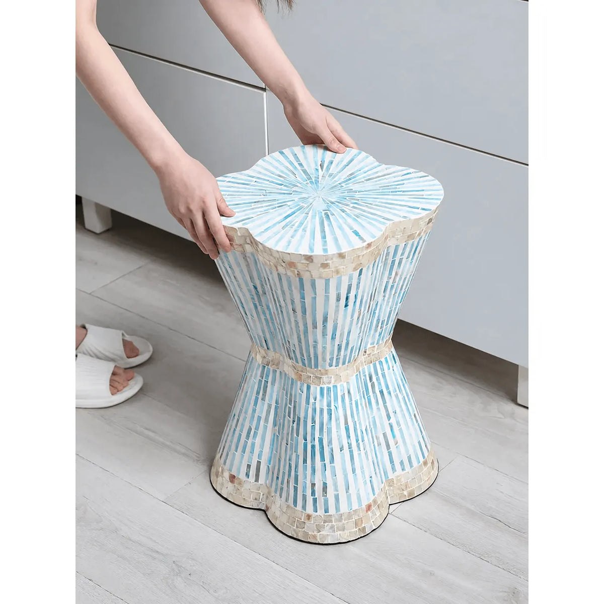 Sculptural Mother of Pearl Side Table with Handlaid Shell Mosaic