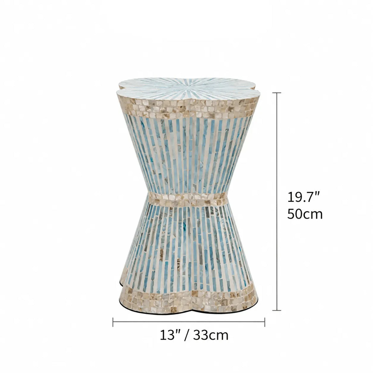 Sculptural Mother of Pearl Side Table with Handlaid Shell Mosaic Dimensions
