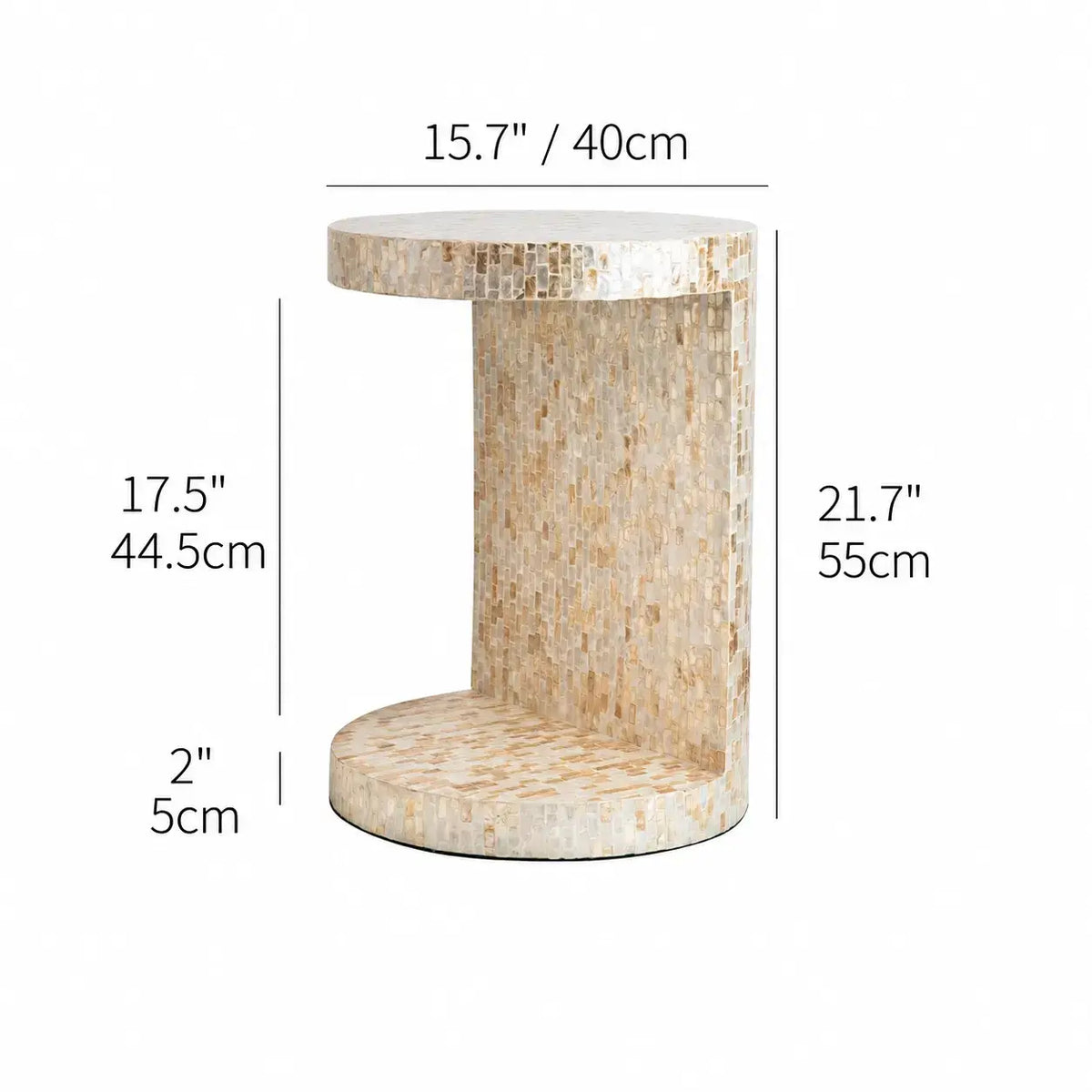 Sculptural Mother of Pearl Side Table With Open Storage Niche Dimensions