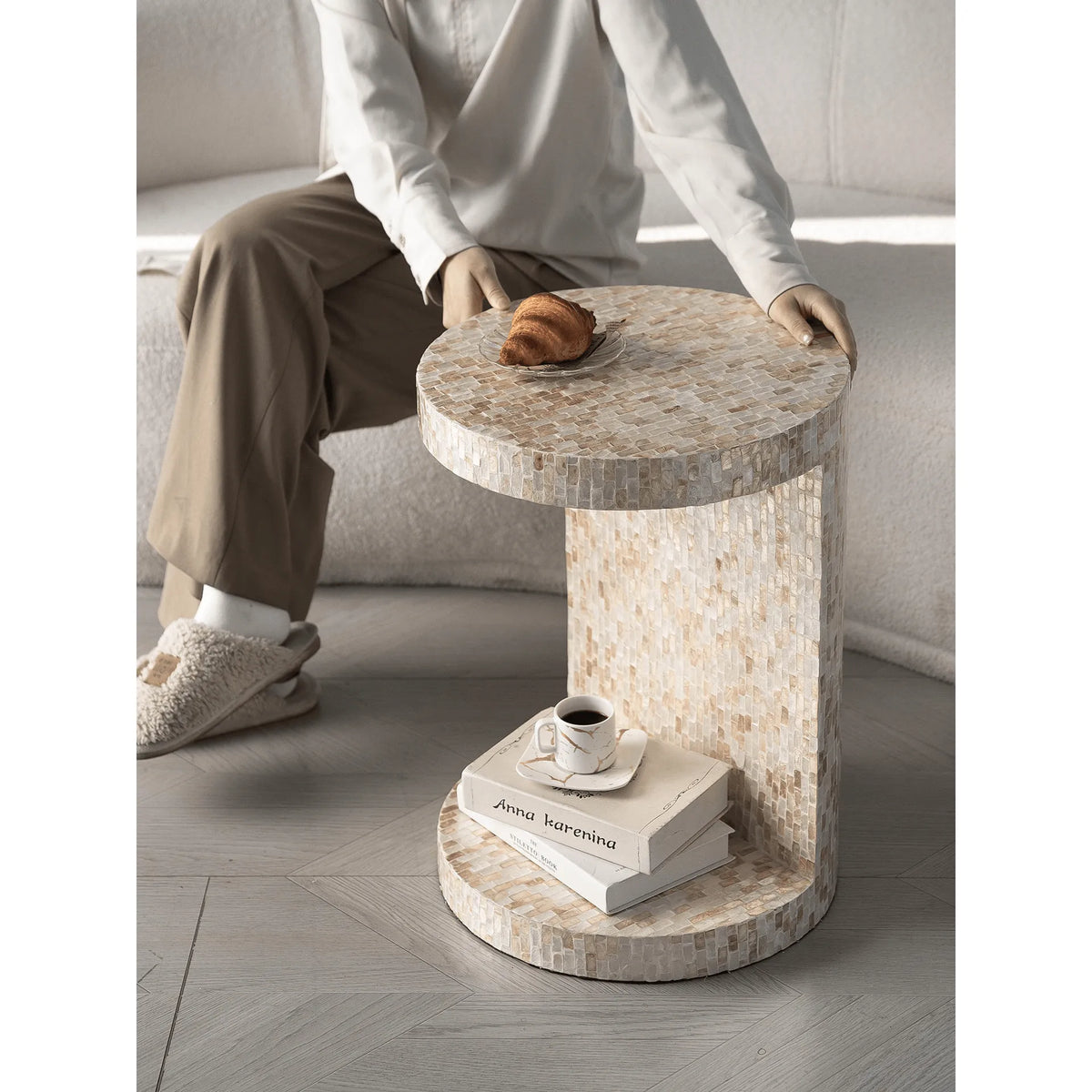 Sculptural Mother of Pearl Side Table With Open Storage Niche Main Product Image Hauptbild