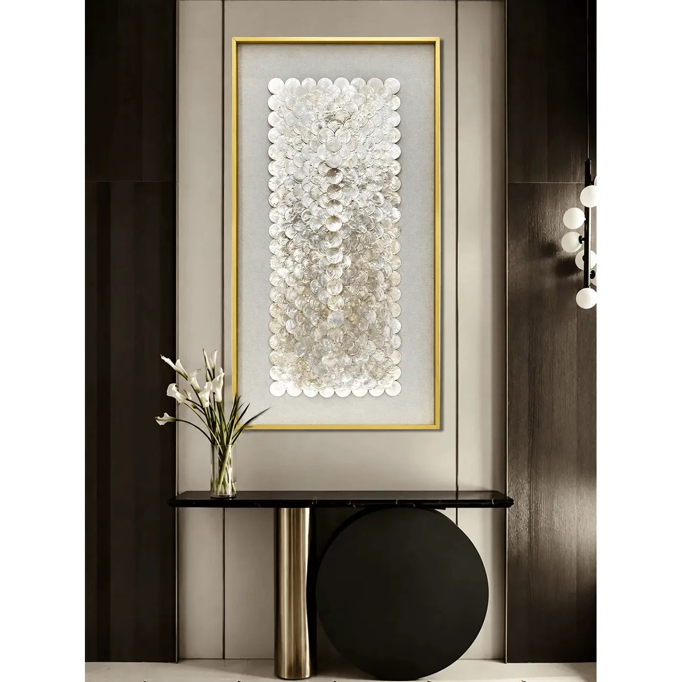 Sculptural Mother of Pearl Wall Art with Gold Frame for Entryway Secondary image