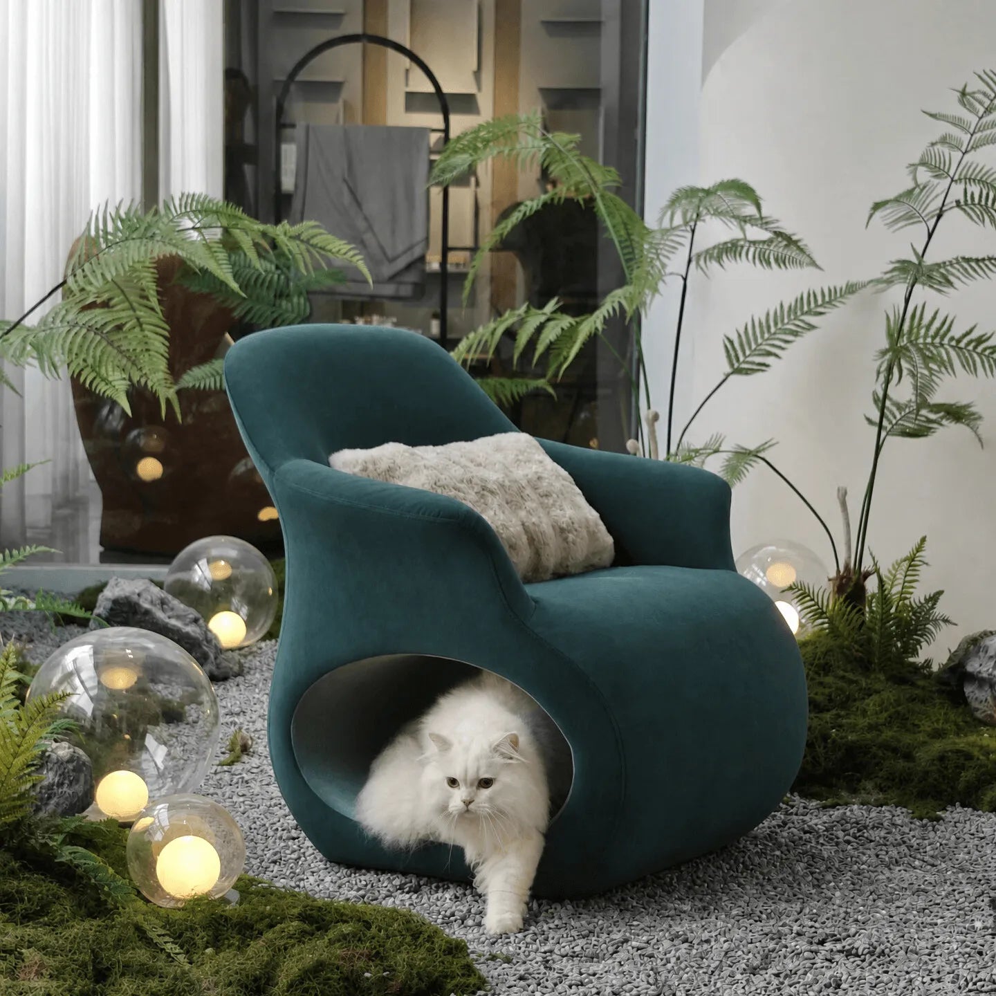 Sculptural Multifunctional Pet-Friendly Accent Chair with Cozy Cat Nook