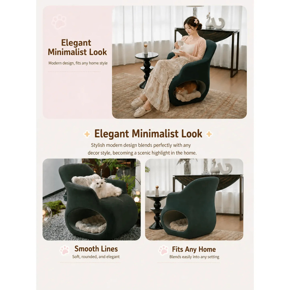 Sculptural Multifunctional Pet-Friendly Accent Chair with Cozy Cat Nook