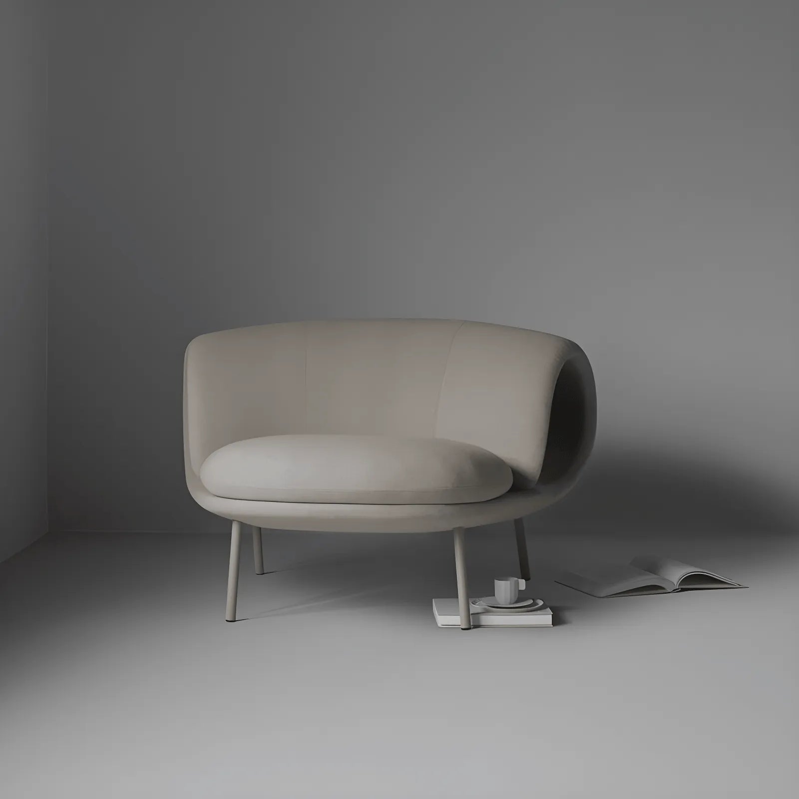 Sculptural Multifunctional Pet-Friendly Accent Chair with Curved Cocoon Form