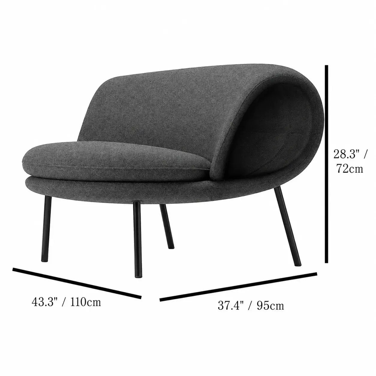 Sculptural Multifunctional Pet-Friendly Accent Chair with Curved Cocoon Form Dimensions