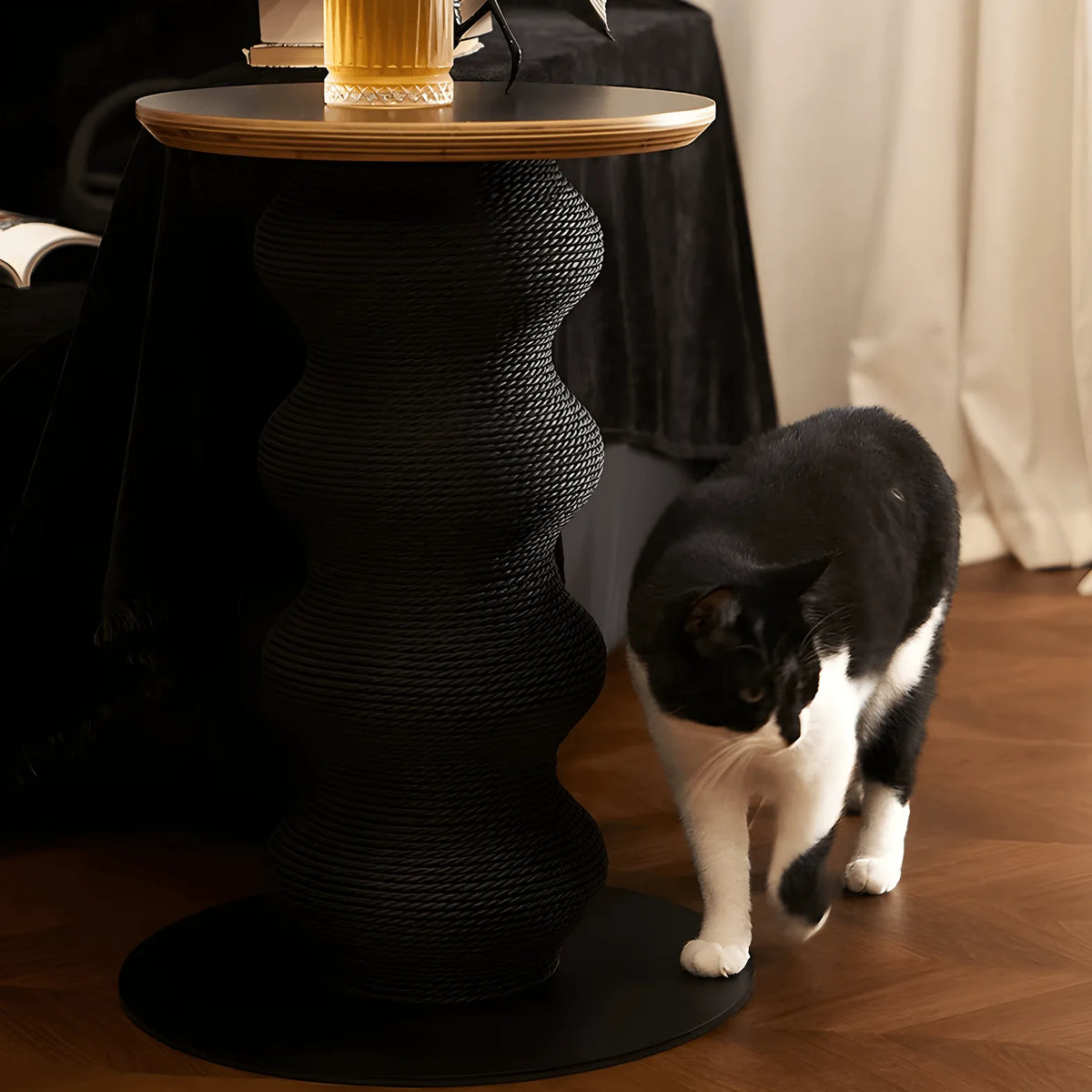 Sculptural Multifunctional Pet-Friendly Side Table With Cat Scratcher