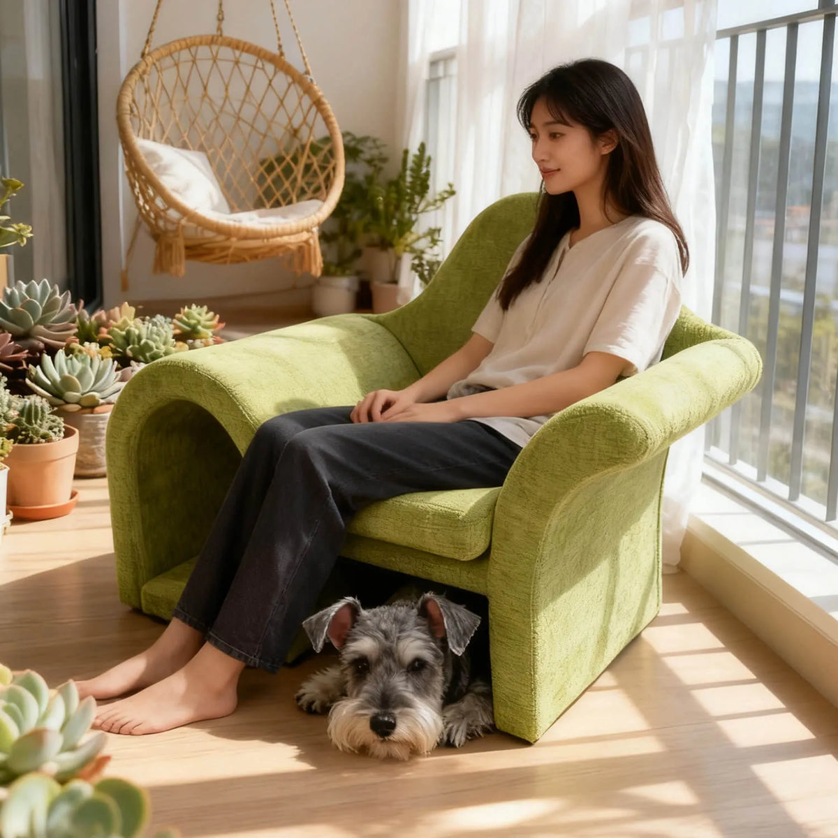 Sculptural Multifunctional Pet-Friendly Sofa with Arched Nook and Plush Comfort