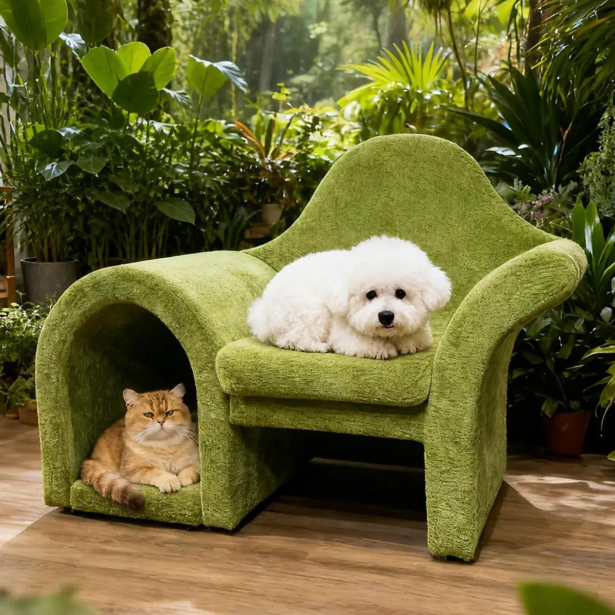 Sculptural Multifunctional Pet-Friendly Sofa with Arched Nook and Plush Comfort
