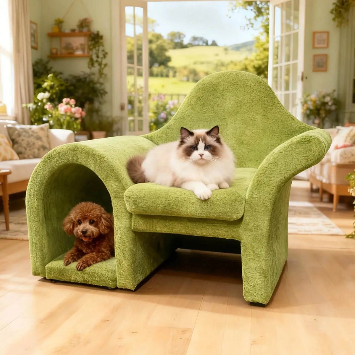 Sculptural Multifunctional Pet-Friendly Sofa with Arched Nook and Plush Comfort