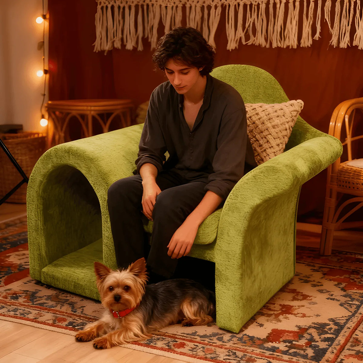 Sculptural Multifunctional Pet-Friendly Sofa with Arched Nook and Plush Comfort
