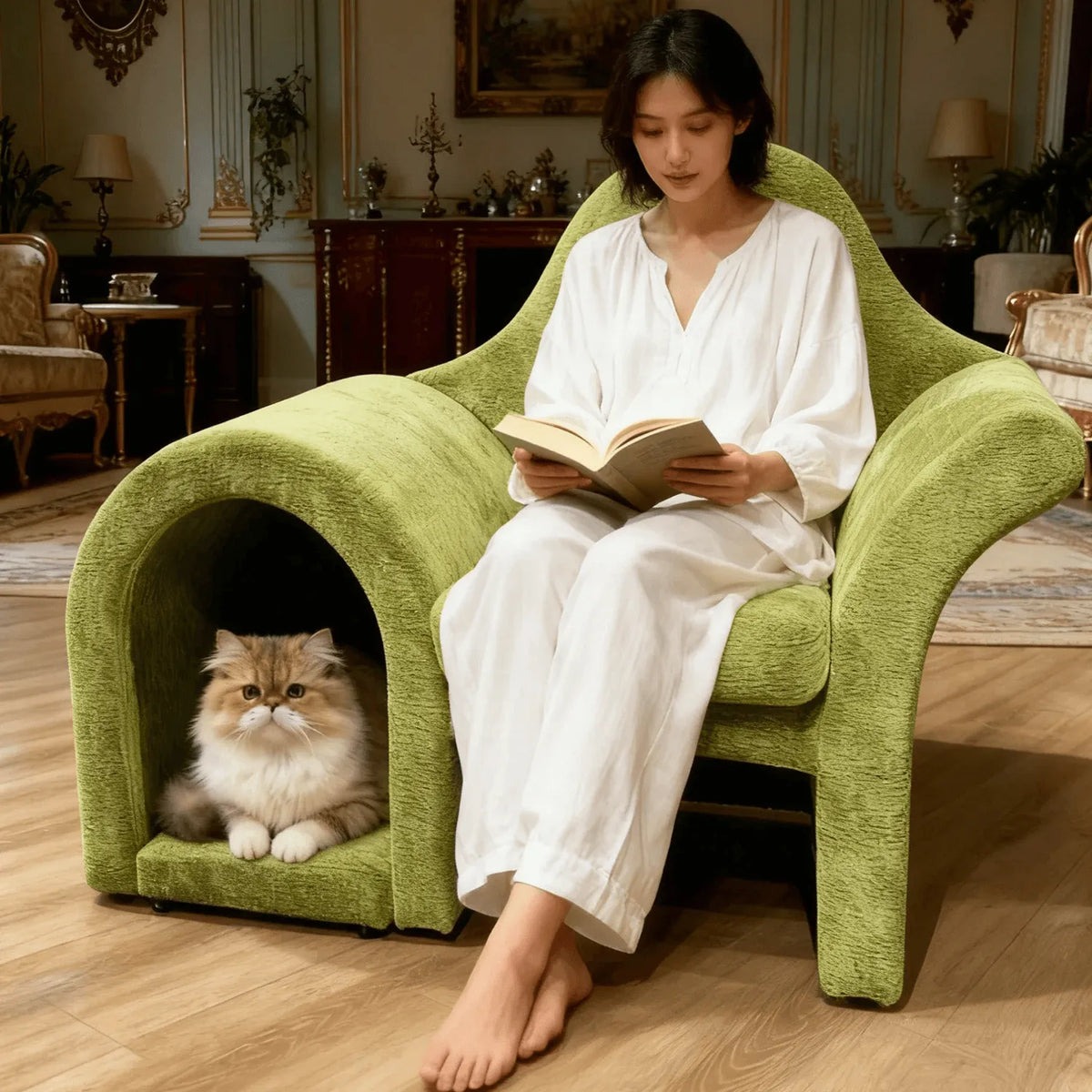 Sculptural Multifunctional Pet-Friendly Sofa with Arched Nook and Plush Comfort