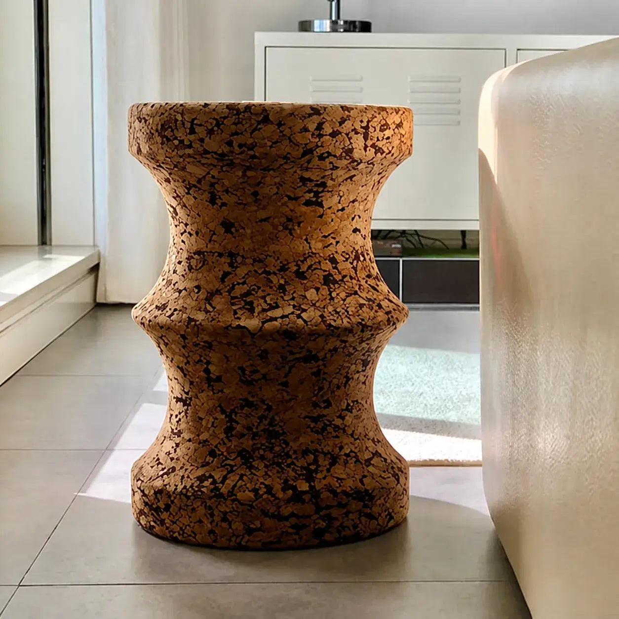 Sculptural Natural Cork Stool and Cork Side Table Series for Wabi-Sabi Interiors