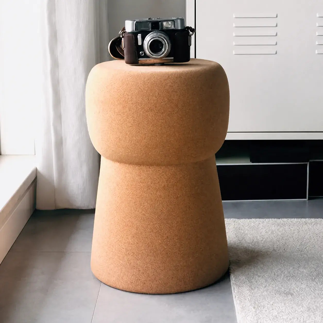 Sculptural Natural Cork Stool and Cork Side Table Series for Wabi-Sabi Interiors