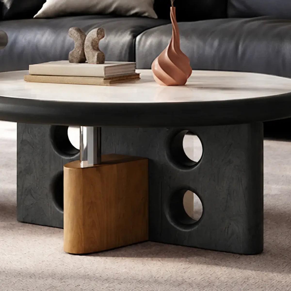 Sculptural Nested Coffee Table Set with Sintered Stone and Geometric Base