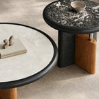 Sculptural Nested Coffee Table Set with Sintered Stone and Geometric Base