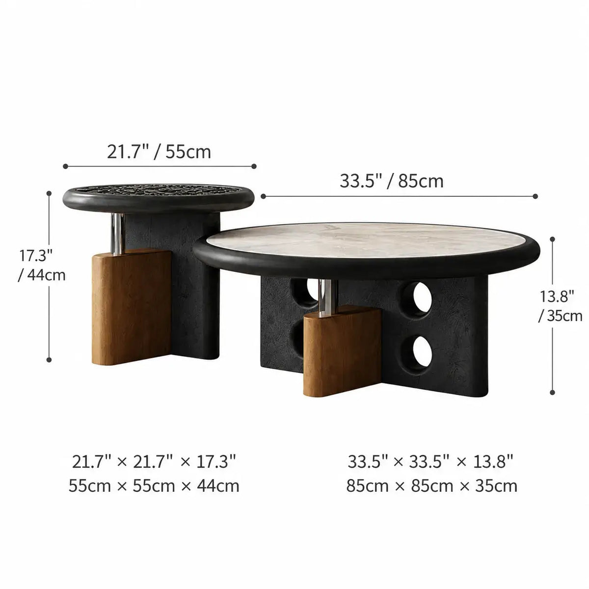 Sculptural Nested Coffee Table Set with Sintered Stone and Geometric Base Dimensions