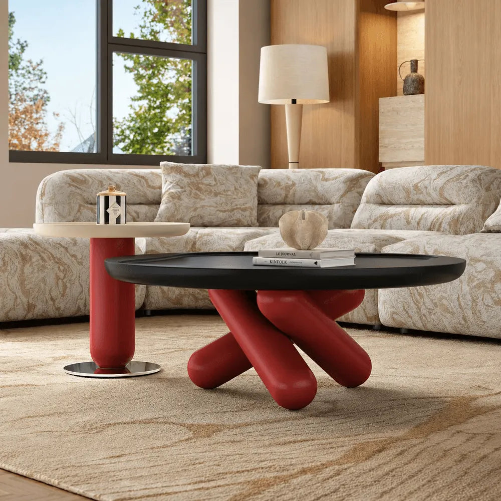 Sculptural Nesting Coffee Table Set in Piano Lacquer, Tiered Artful Form