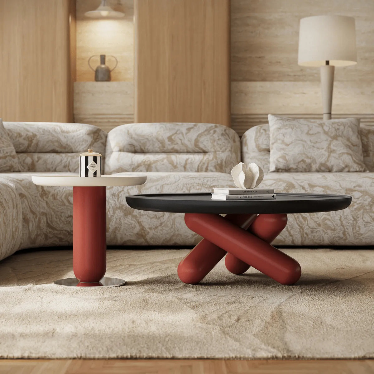 Sculptural Nesting Coffee Table Set in Piano Lacquer, Tiered Artful Form Main Product Image Imagen principal del producto
