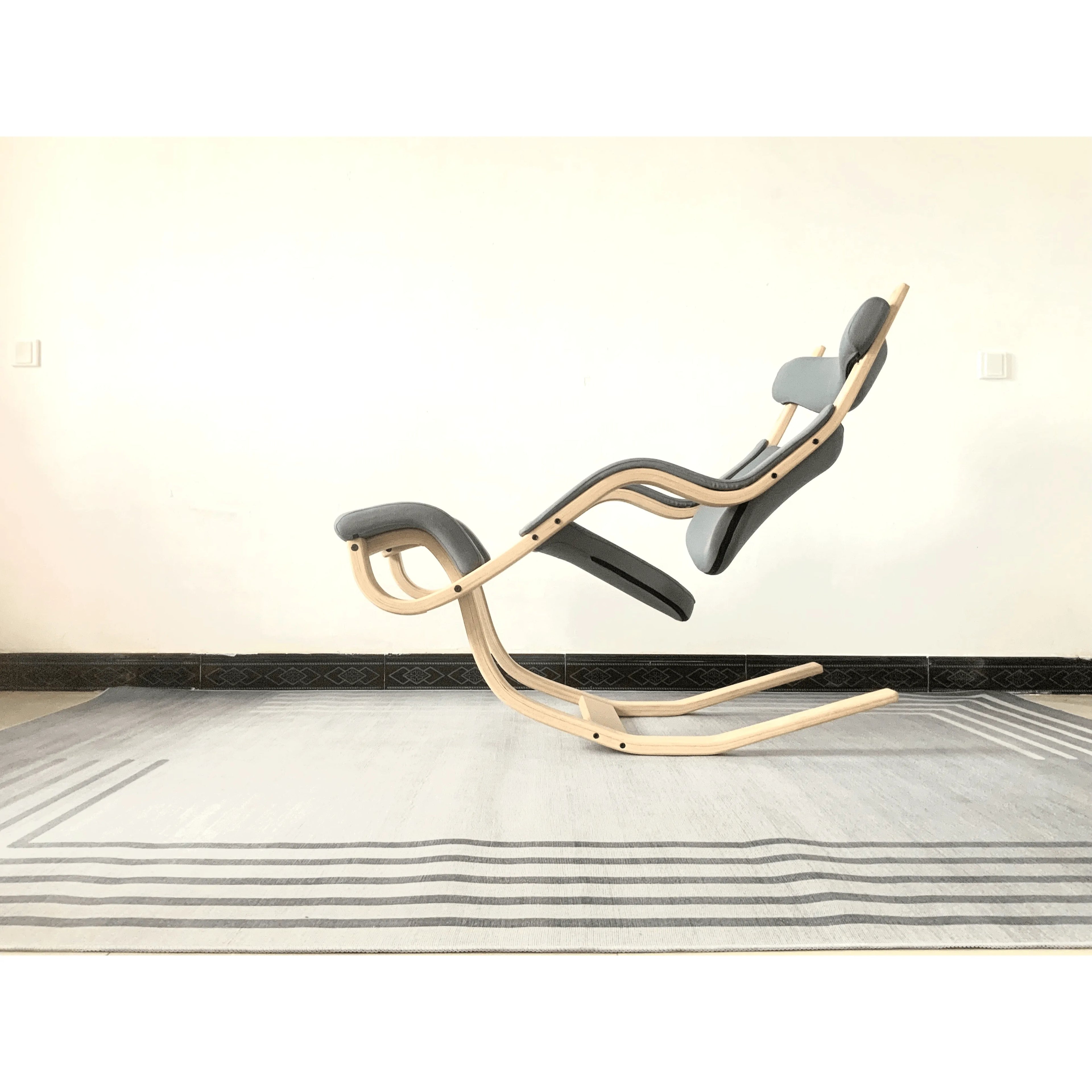 Sculptural Nordic Gravity Balance Recliner with Bent Wood Frame