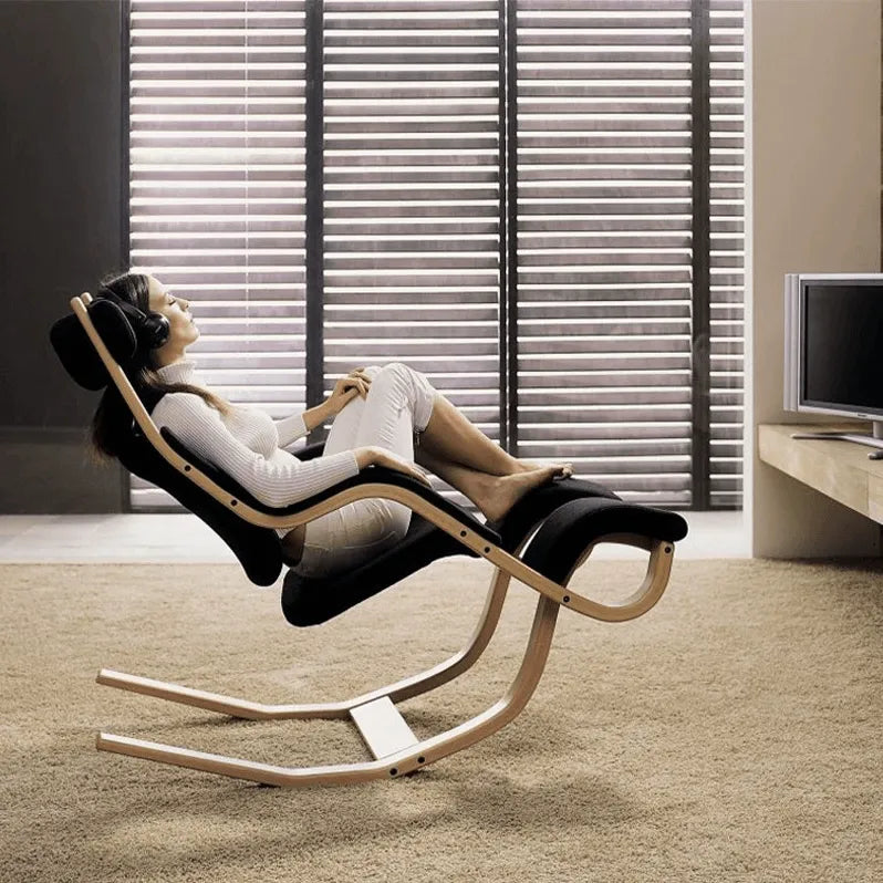 Sculptural Nordic Gravity Balance Recliner with Bent Wood Frame