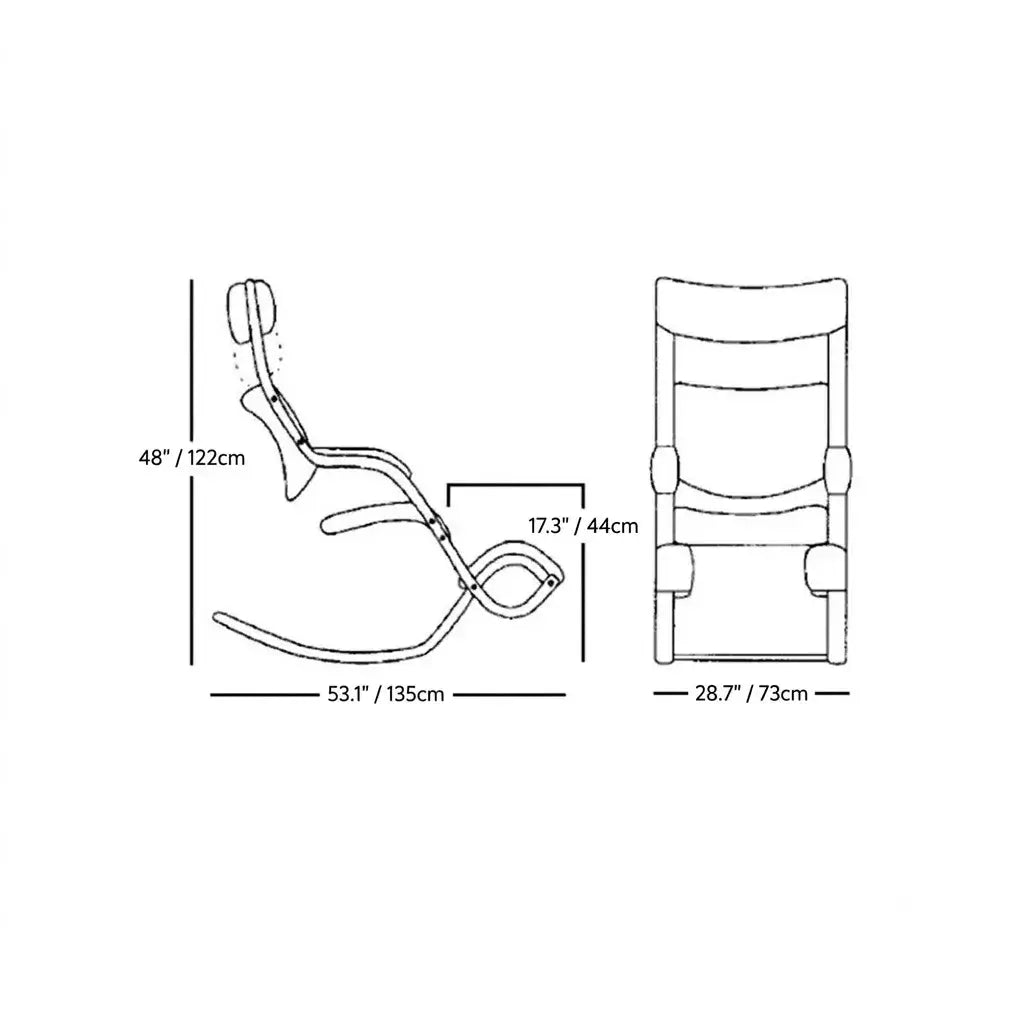 Sculptural Nordic Gravity Balance Recliner with Bent Wood Frame Dimensions