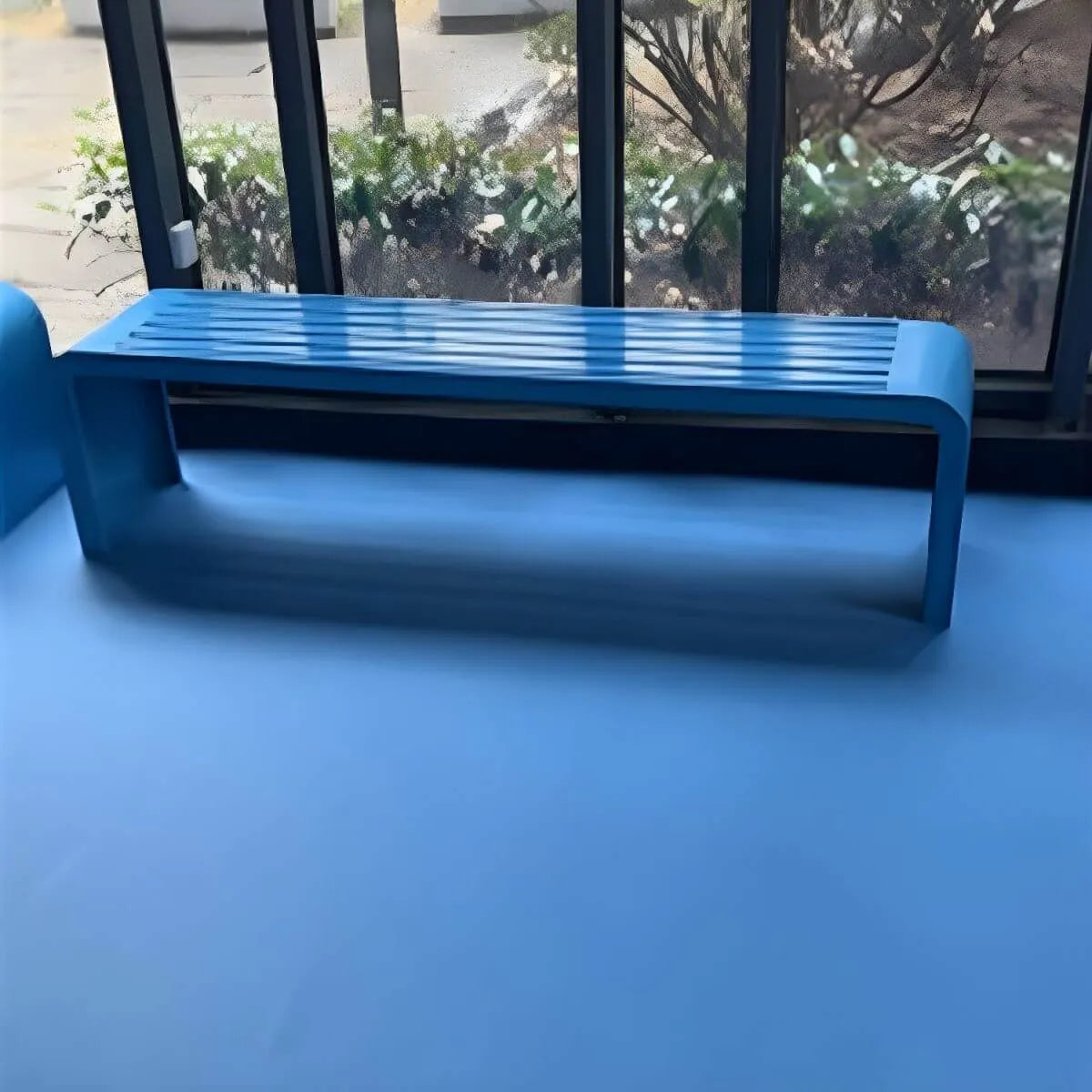 Sculptural Nordic Metal Bench with High-Gloss Color Finish