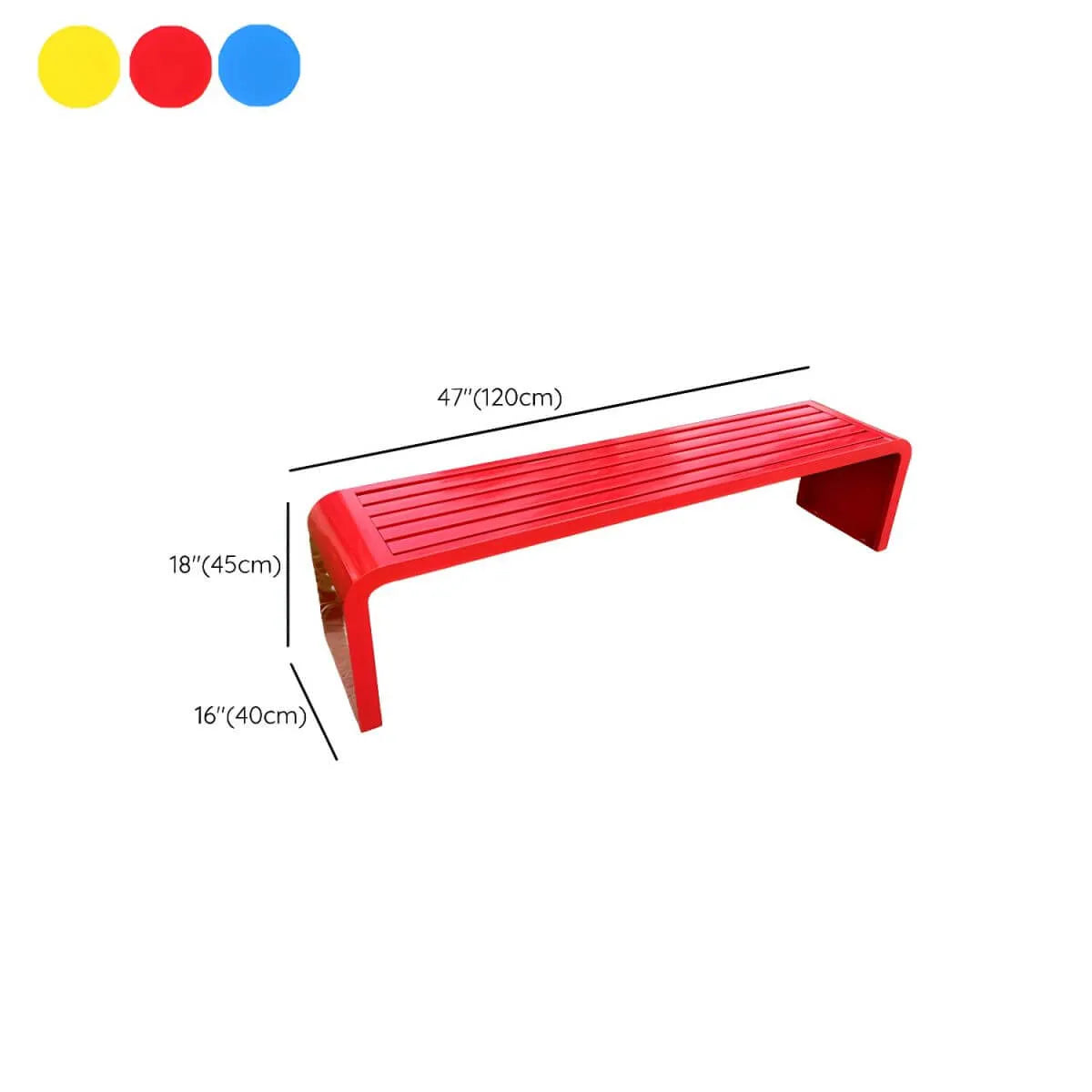 Sculptural Nordic Metal Bench with High-Gloss Color Finish Dimensions