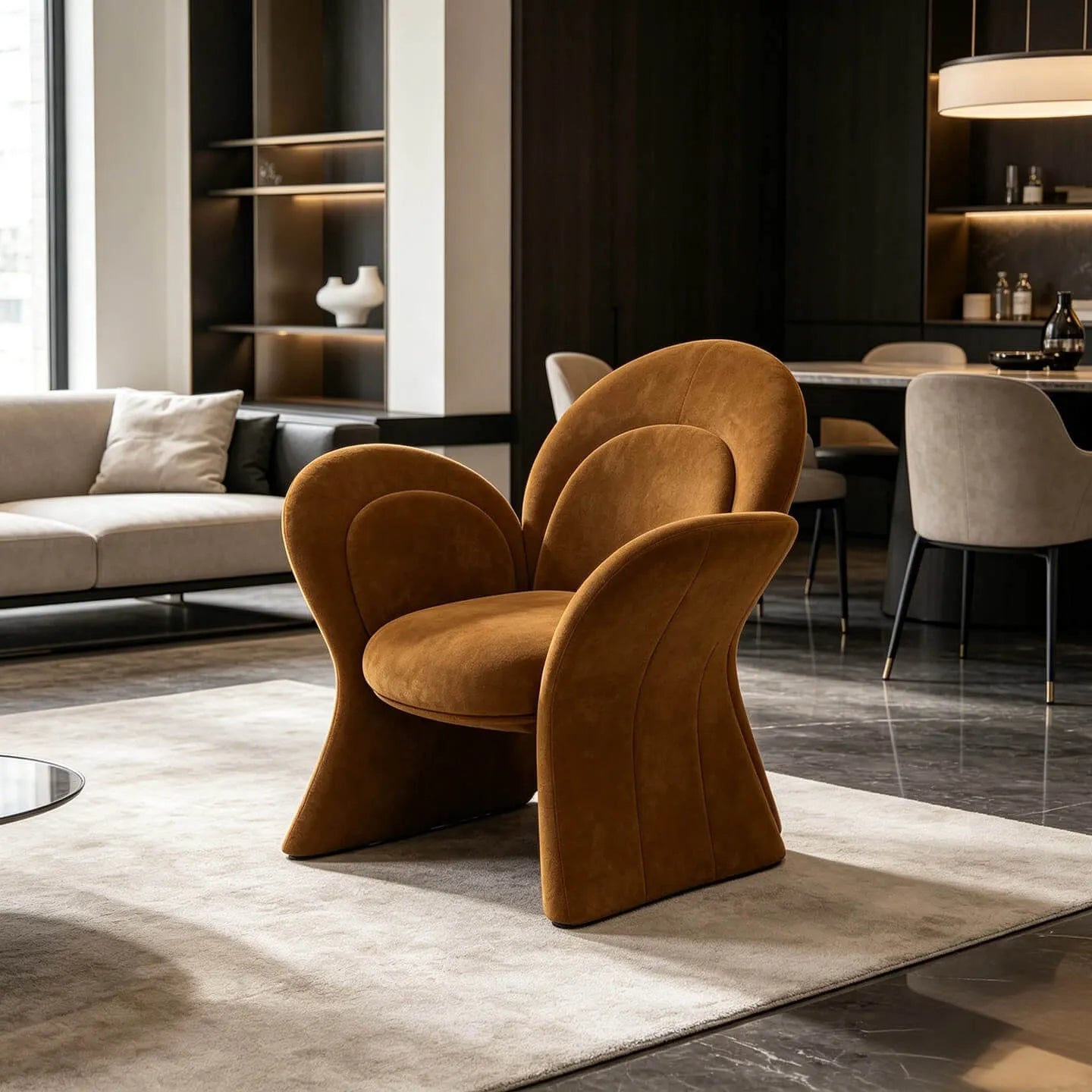 Sculptural Petal Accent Chair in Matte Suede for Lounge and Balcony Image secondaire du produit
