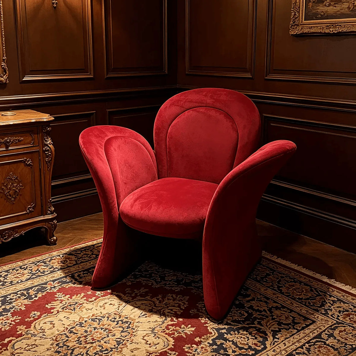 Sculptural Petal Accent Chair in Matte Suede for Lounge and Balcony