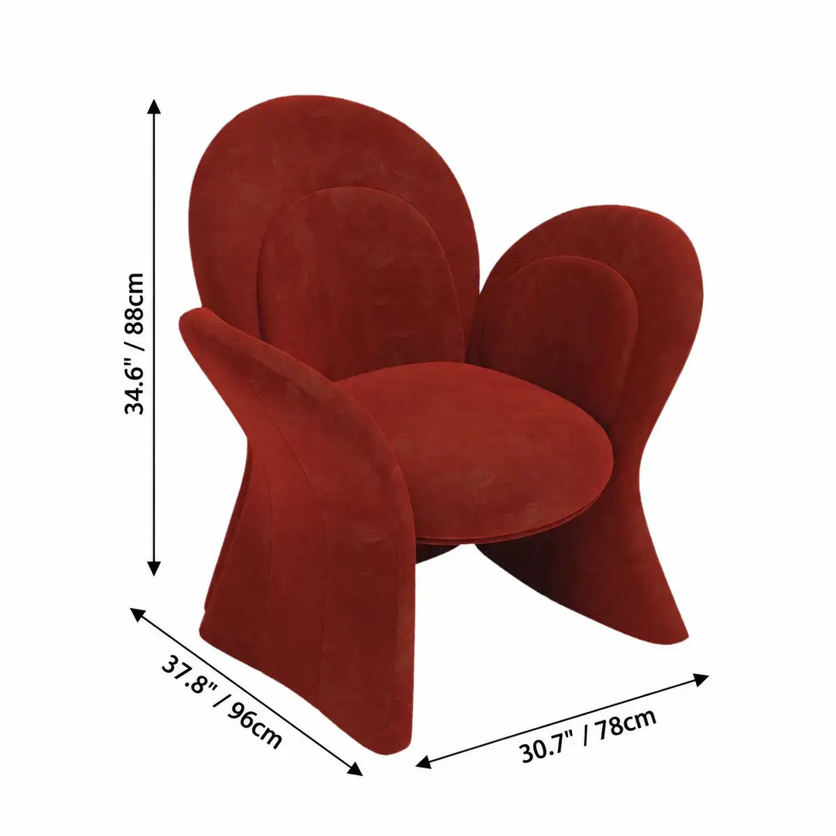 Sculptural Petal Accent Chair in Matte Suede for Lounge and Balcony Dimensions